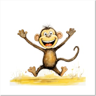 Cute Monkey Illustration Posters and Art